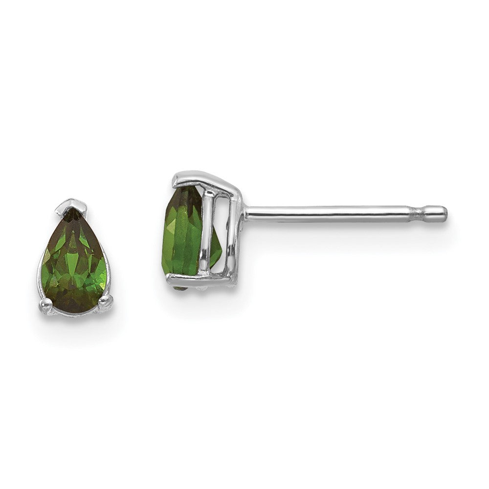 14K White gold;Post;Genuine;Green tourmaline