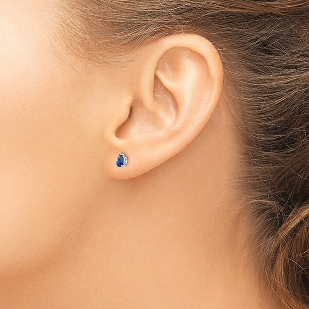 14k White Gold 5x3mm Pear Sapphire Post Earrings