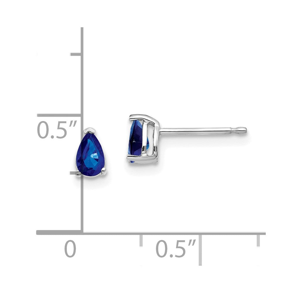 14k White Gold 5x3mm Pear Sapphire Post Earrings