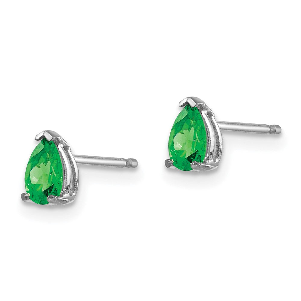 14k White Gold 5x3mm Pear Tsavorite Post Earrings