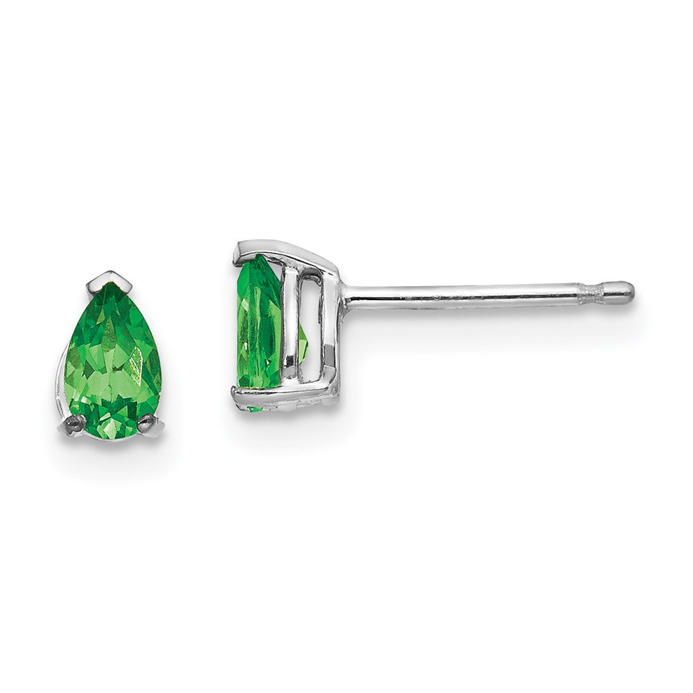 14K White gold;Post;Genuine;Tsavorite