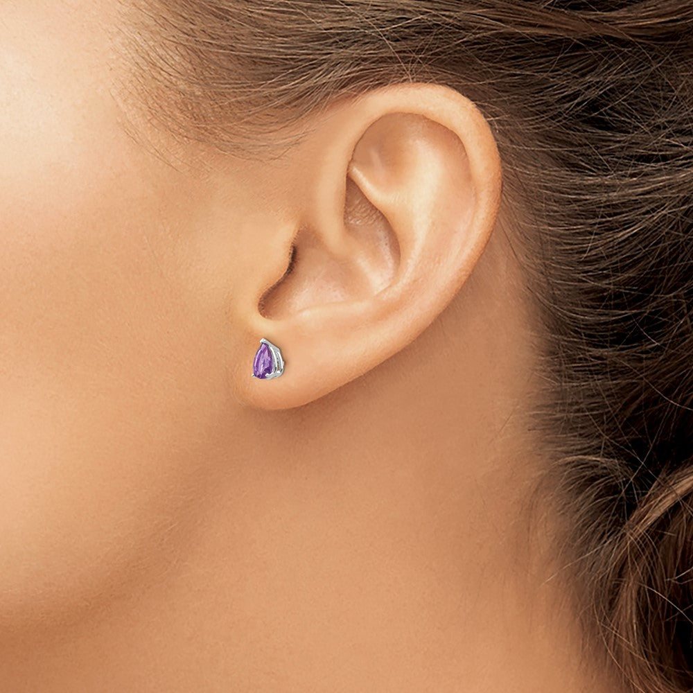 14k White Gold 6x4mm Pear Amethyst Post Earrings