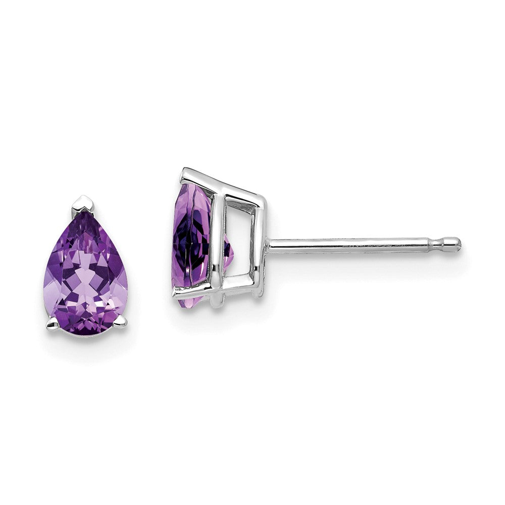 Polished;14K White gold;Post;Amethyst