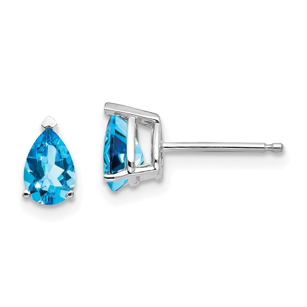 Polished;14K White gold;Post;Blue topaz