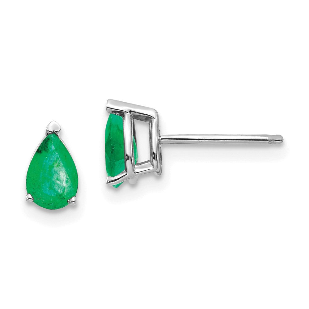 14K White gold;Post;Genuine;Emerald;Prong set