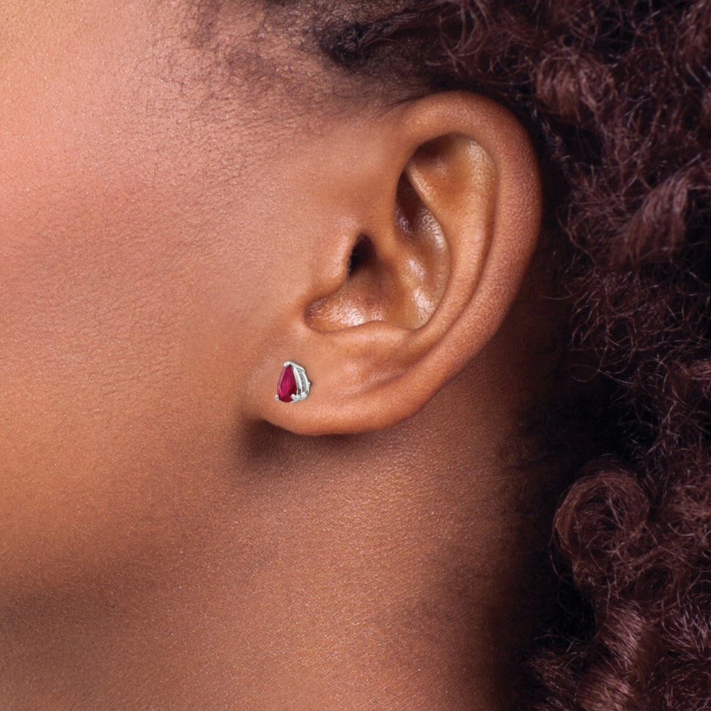 14k White Gold 6x4mm Pear Ruby Post Earrings