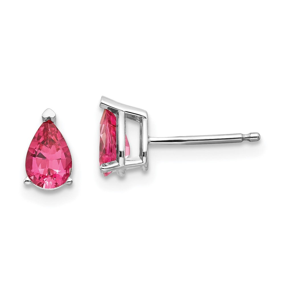 14K White gold;Post;Genuine;Pink spinel