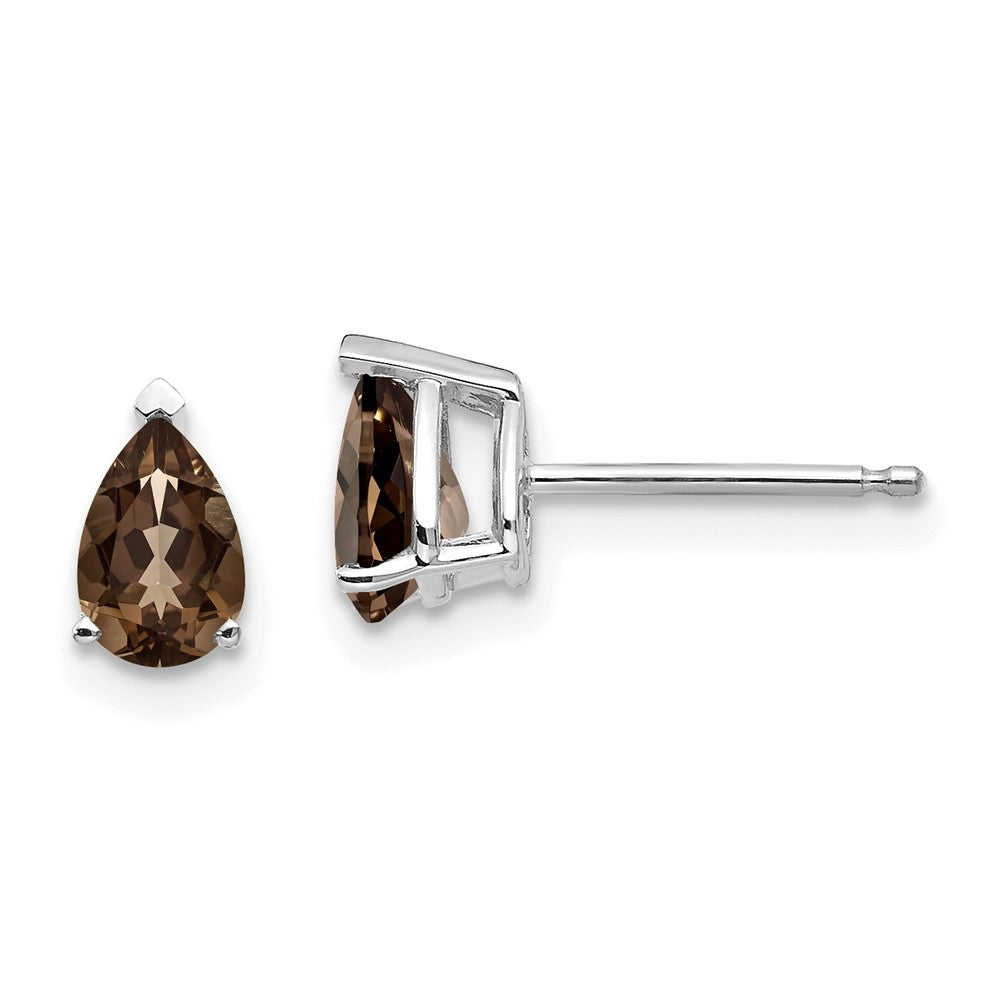 Polished;14K White gold;Post;Smokey quartz