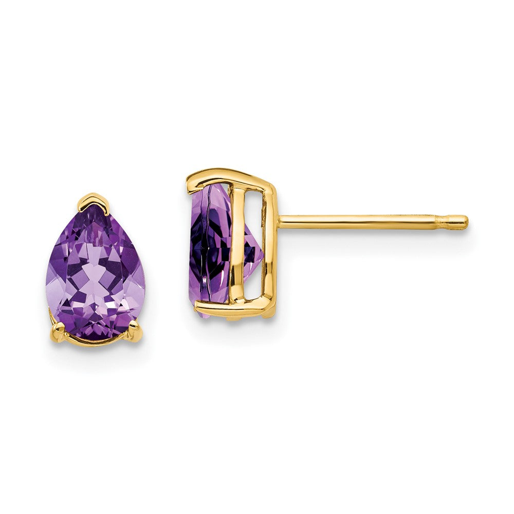 14k Yellow gold;Post;Amethyst