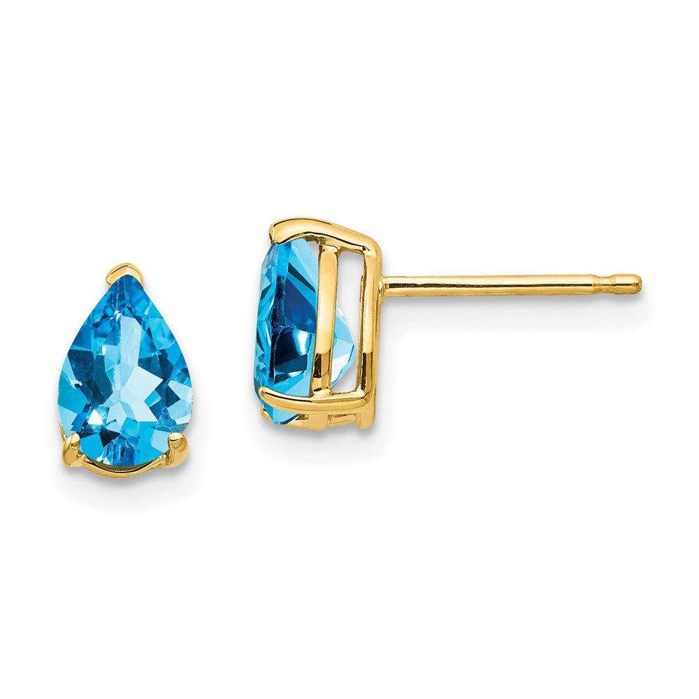 14k Yellow gold;Post;Blue topaz