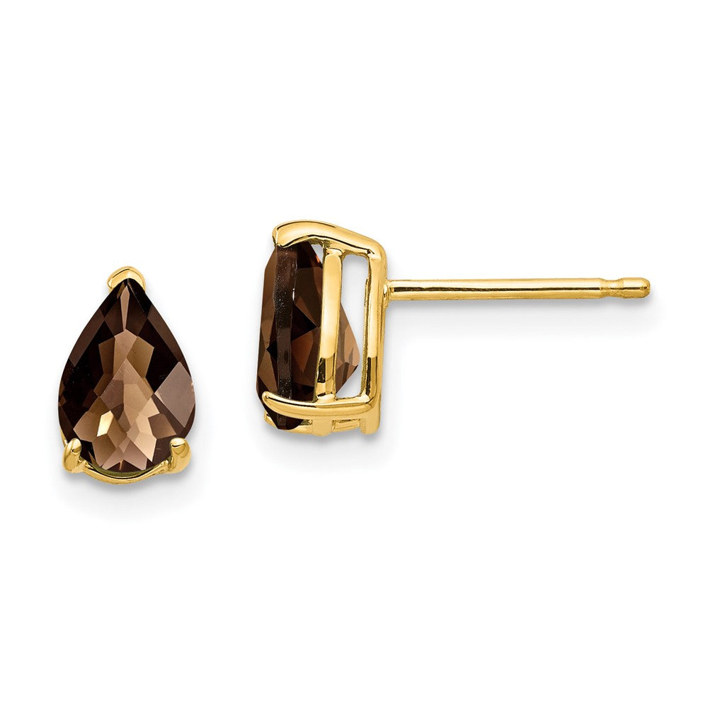 Polished;14k Yellow gold;Post;Smokey quartz