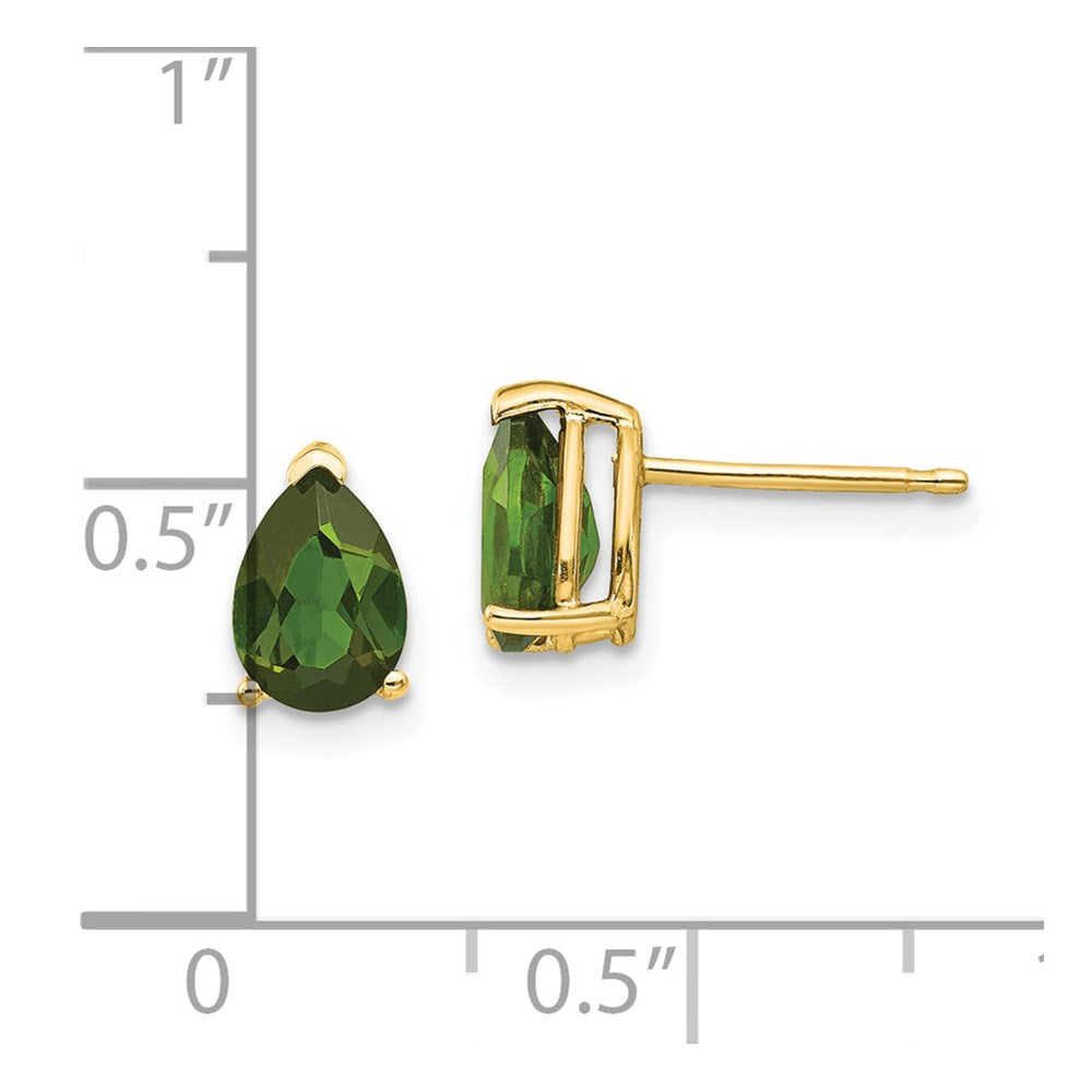 14k 7x5mm Pear Green Tourmaline Post Earrings