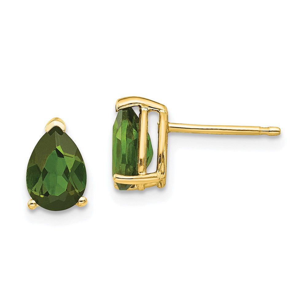 14k Yellow gold;Post;Green tourmaline