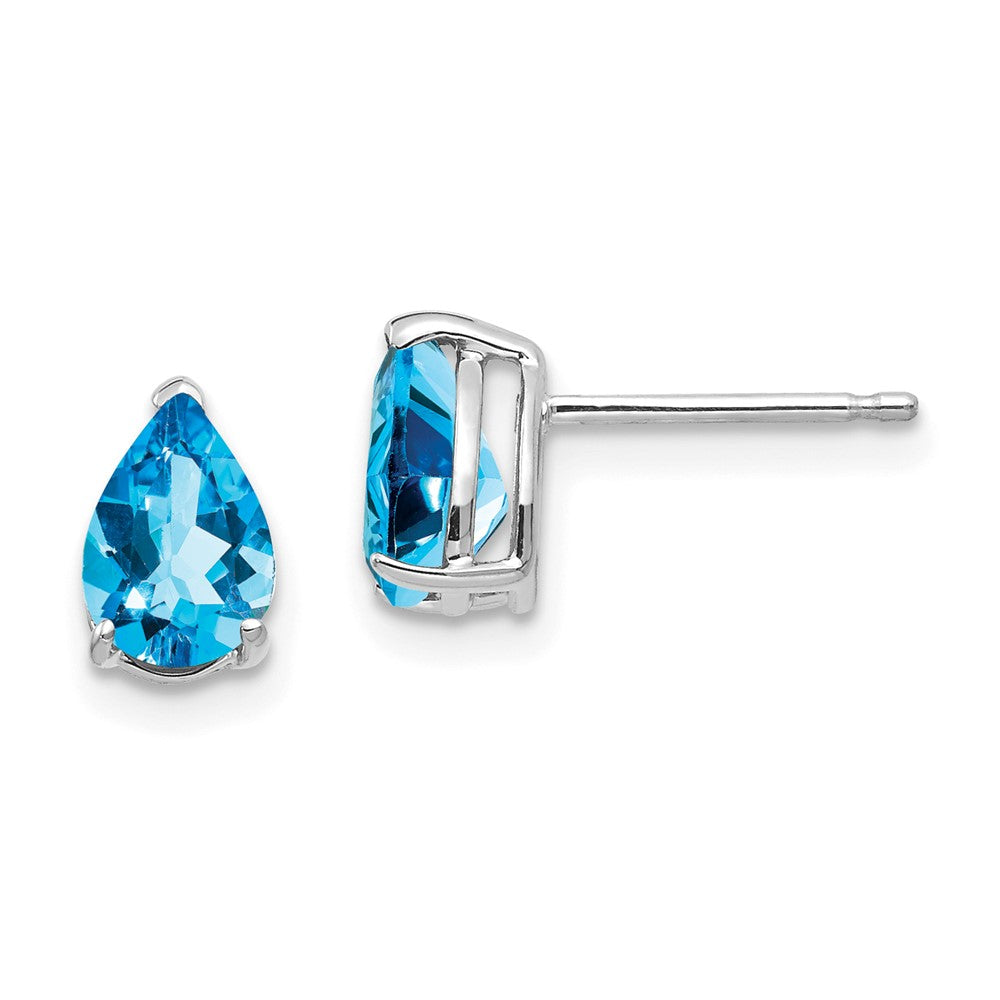 Polished;14K White gold;Post;Blue topaz