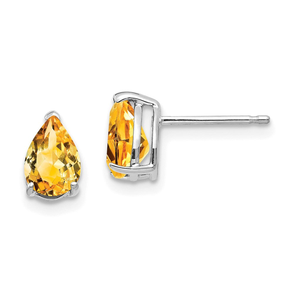 Polished;14K White gold;Post;Citrine