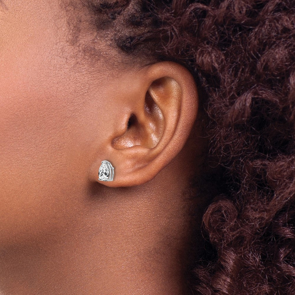14k White Gold 7x5mm Pear Cubic Zirconia Post Earrings