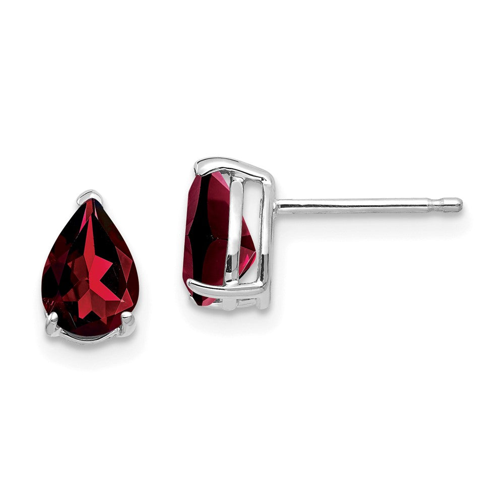 Polished;14K White gold;Post;Garnet