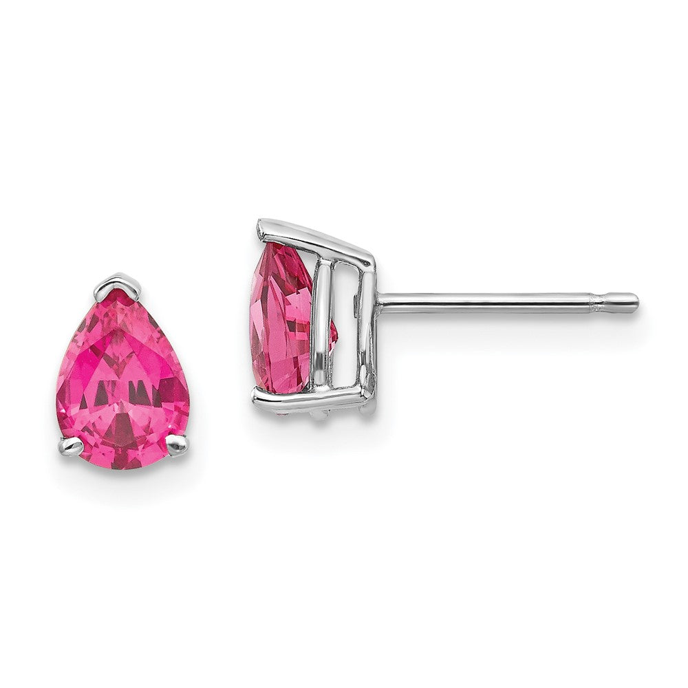 14K White gold;Post;Genuine;Pink spinel