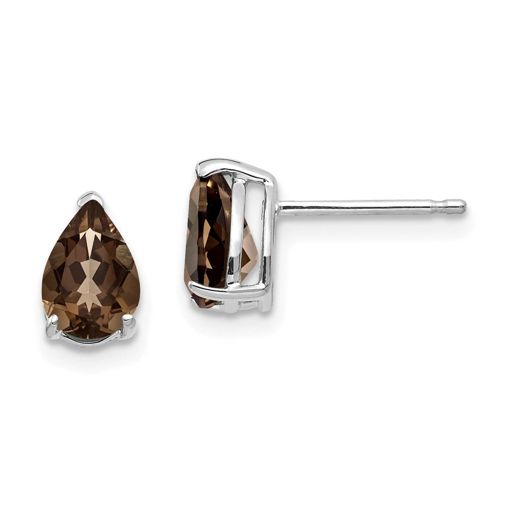 Polished;14K White gold;Post;Smokey quartz