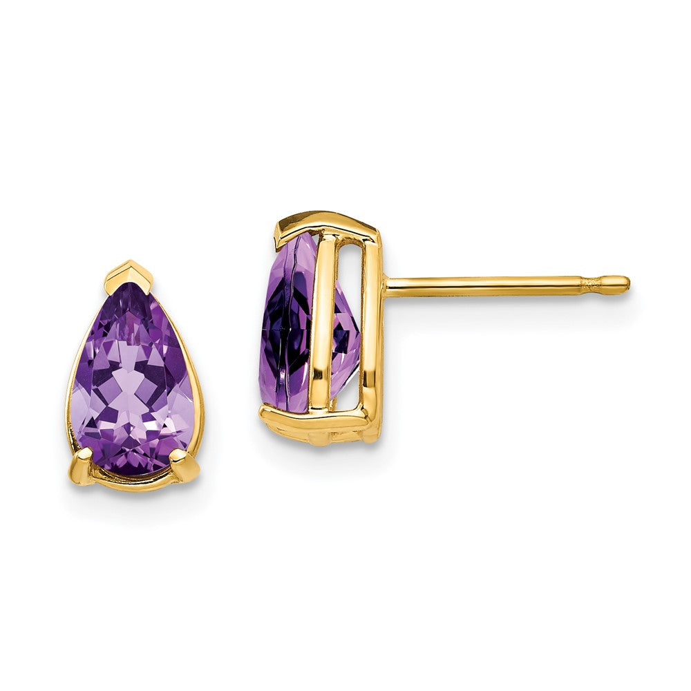 14k Yellow gold;Post;Amethyst