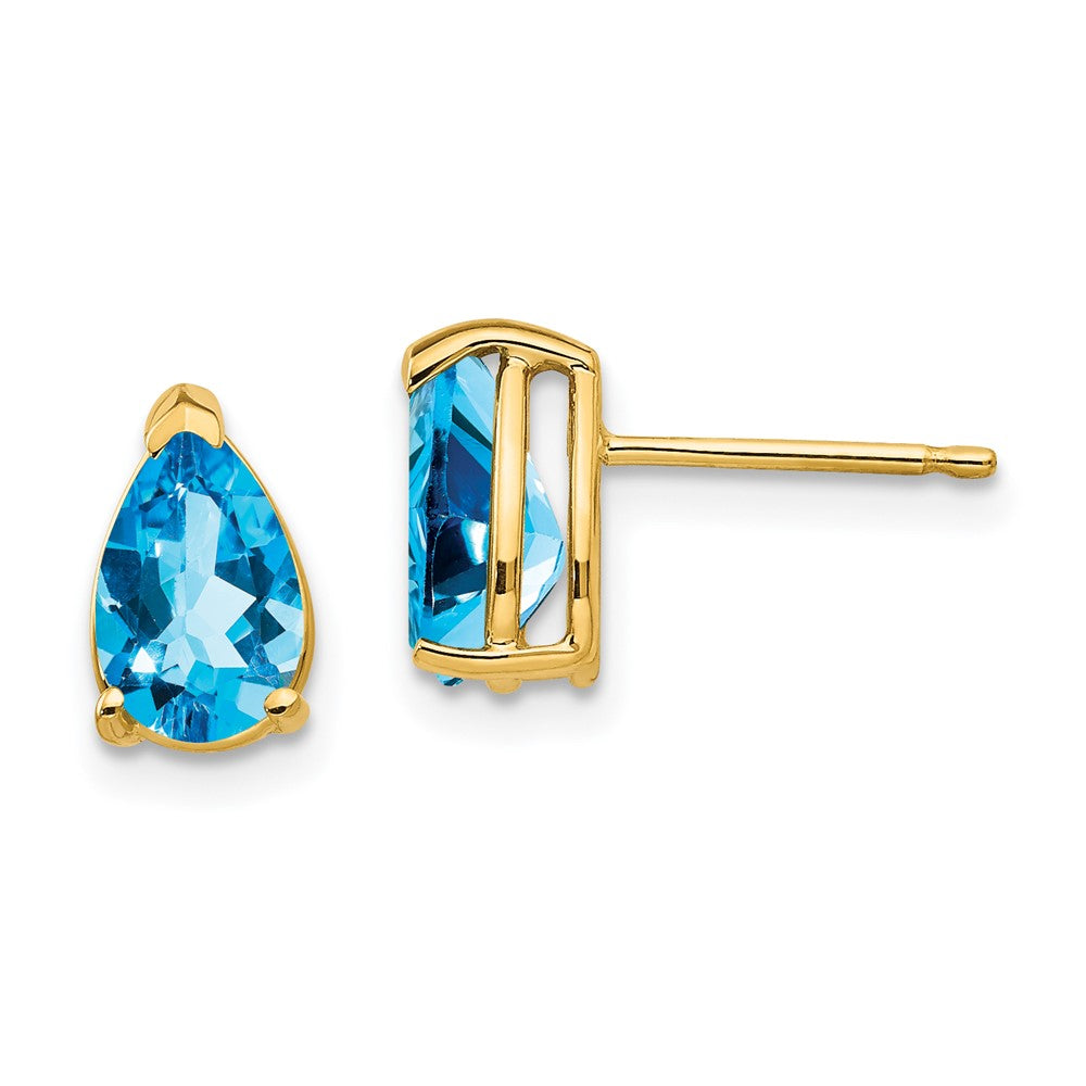 14k Yellow gold;Post;Blue topaz