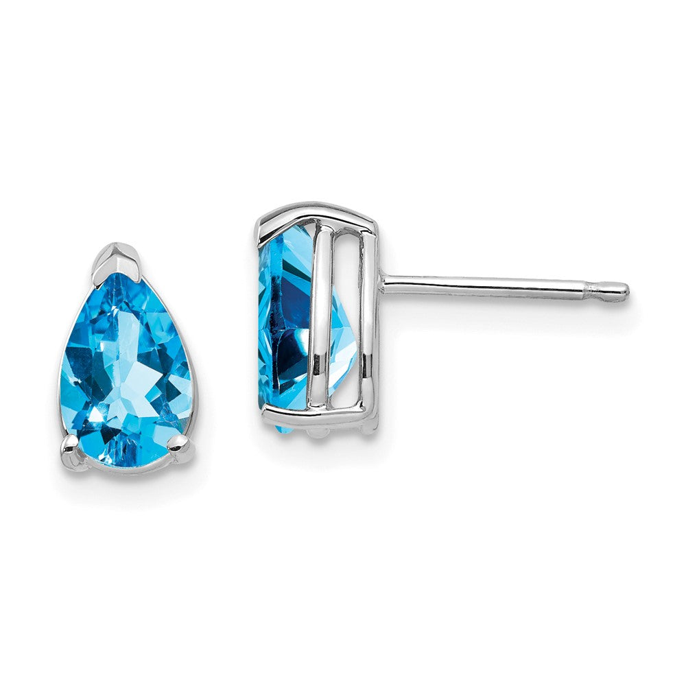 Polished;14K White gold;Post;Blue topaz
