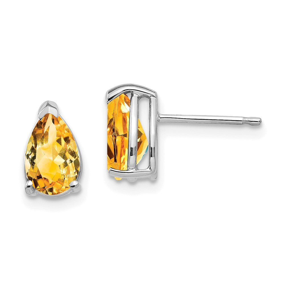 Polished;14K White gold;Post;Citrine