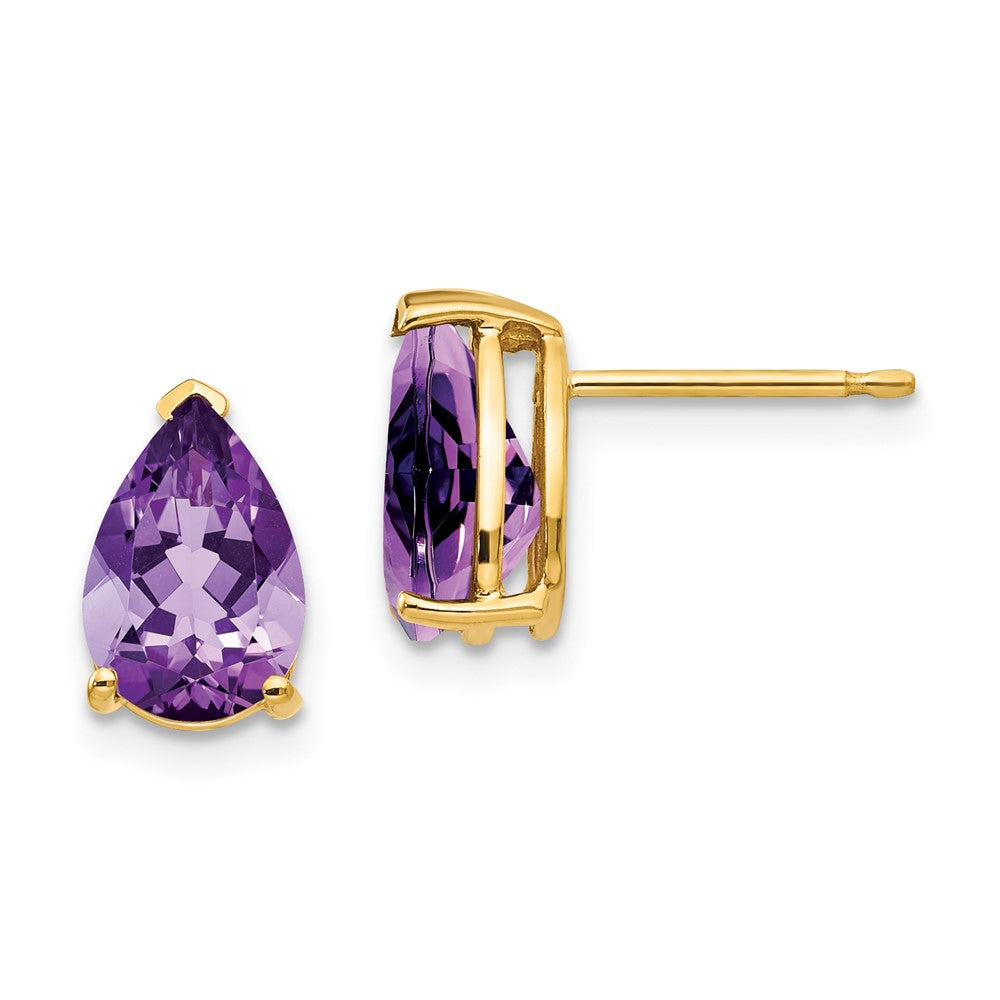 14k Yellow gold;Post;Amethyst
