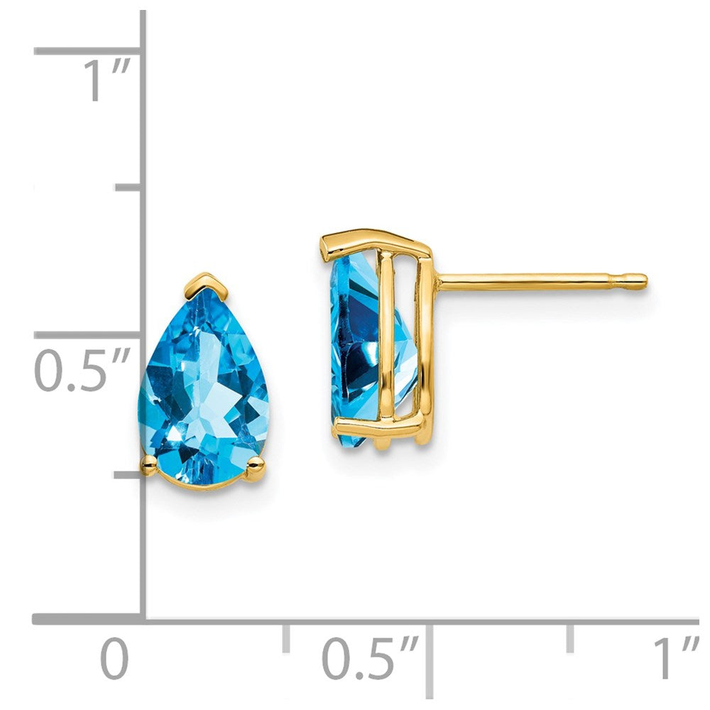 14k 9x6mm Pear Blue Topaz Post Earrings