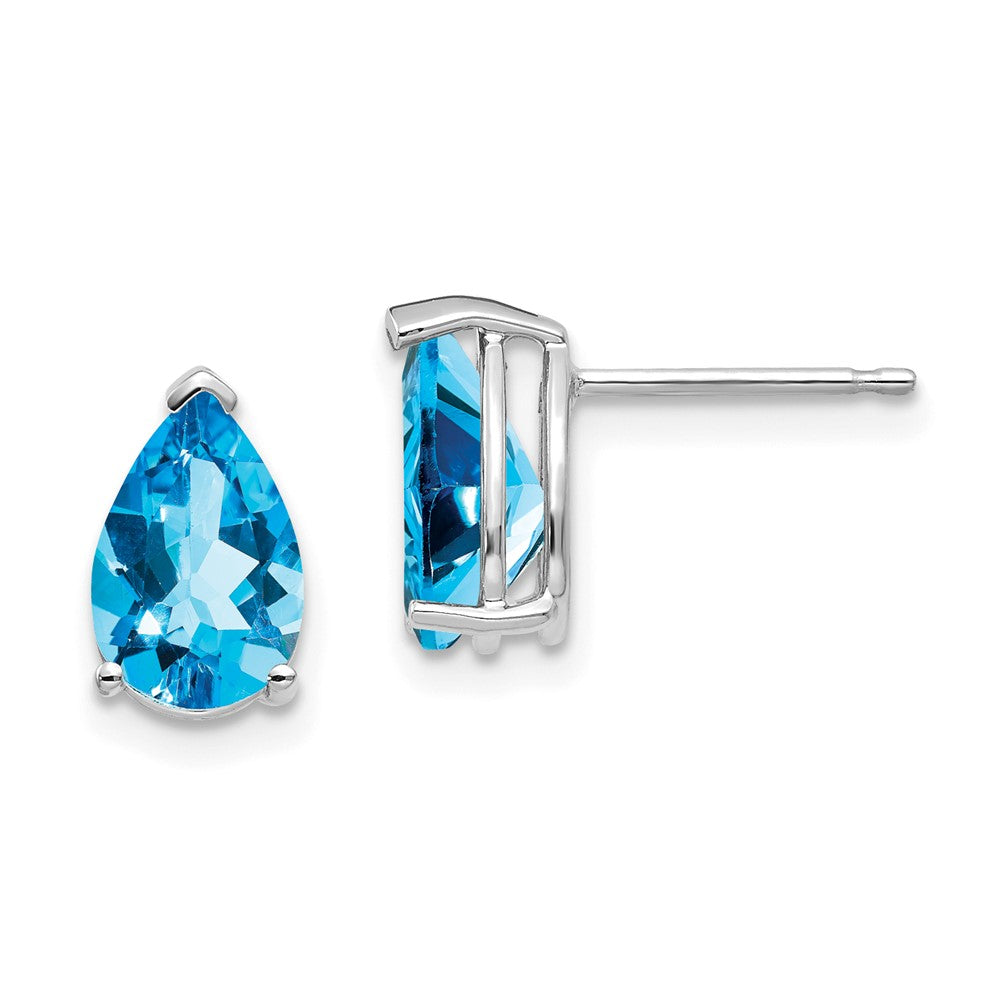 Polished;14K White gold;Post;Blue topaz