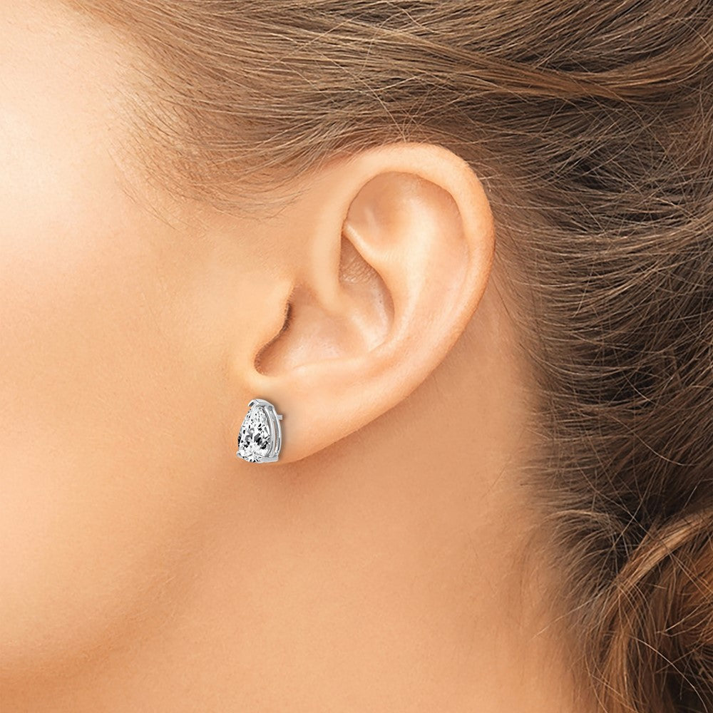 14k White Gold 9x6mm Pear Cubic Zirconia Post Earrings