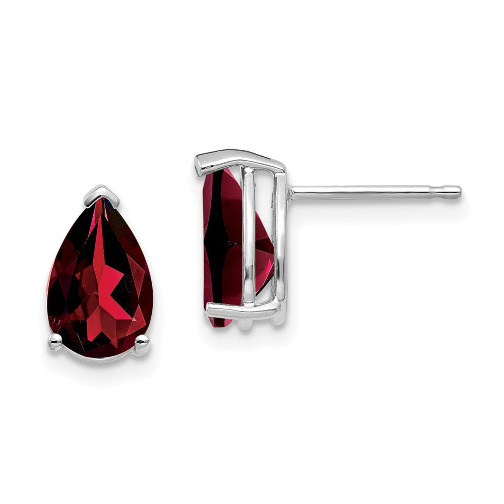 Polished;14K White gold;Post;Garnet