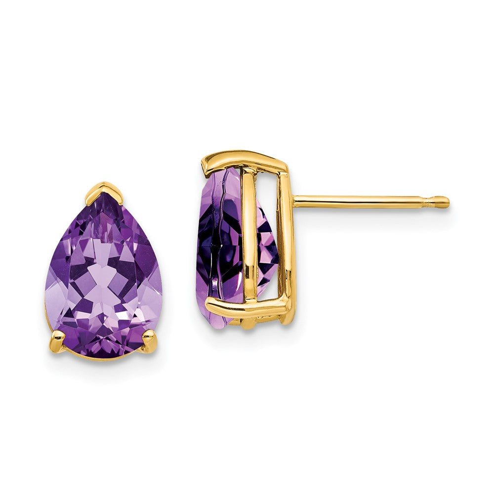 14k Yellow gold;Post;Amethyst