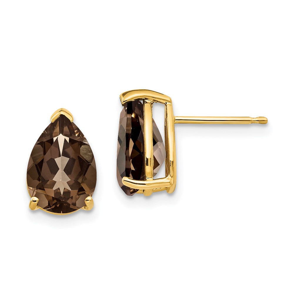 Polished;14k Yellow gold;Post;Smokey quartz