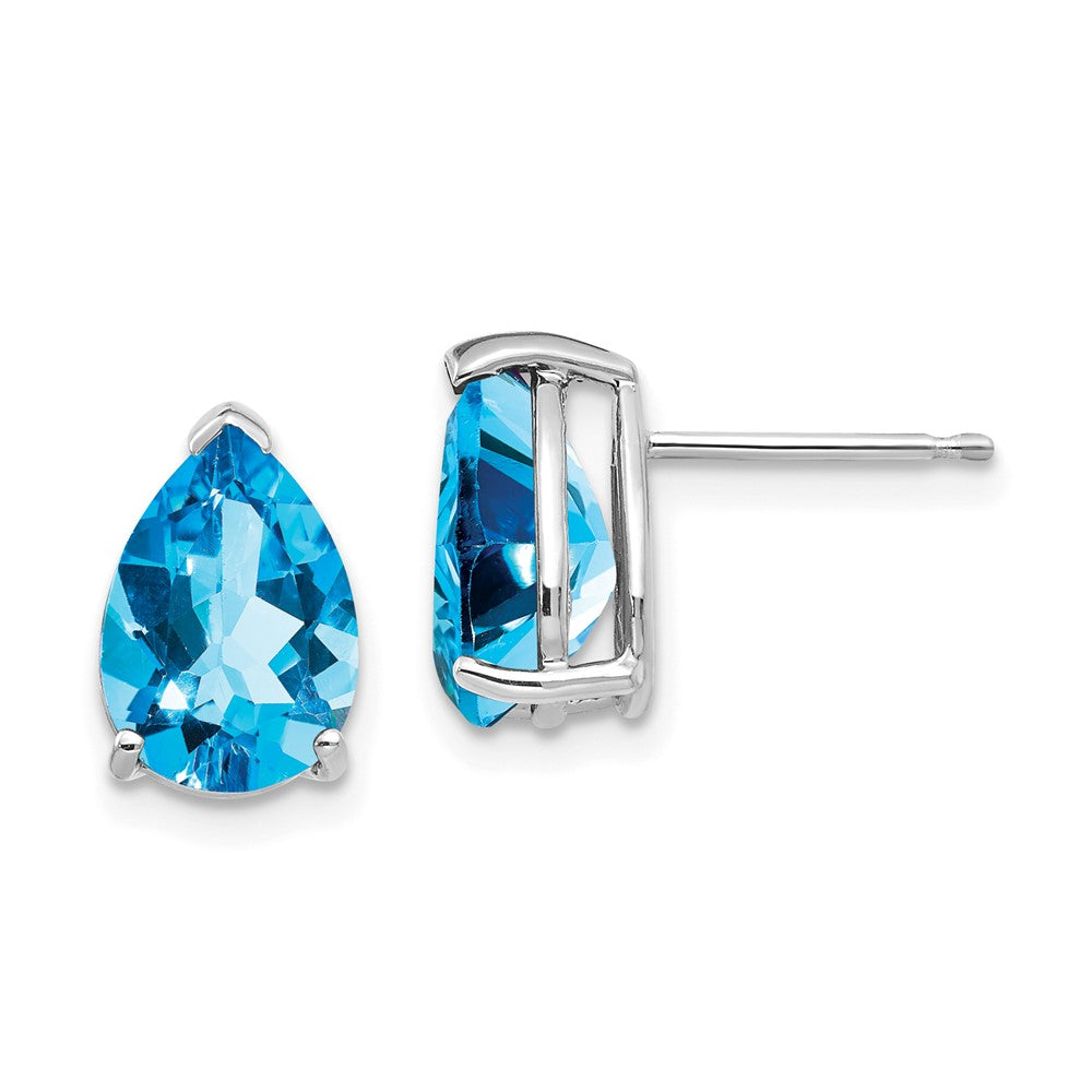 Polished;14K White gold;Post;Blue topaz