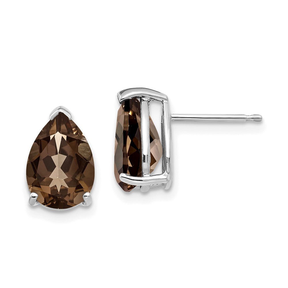 Polished;14K White gold;Post;Smokey quartz