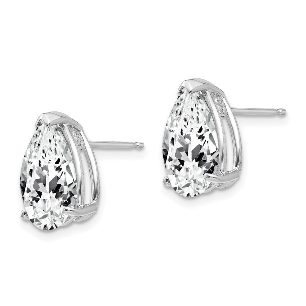 14k White Gold 12x8mm Pear Cubic Zirconia Post Earrings