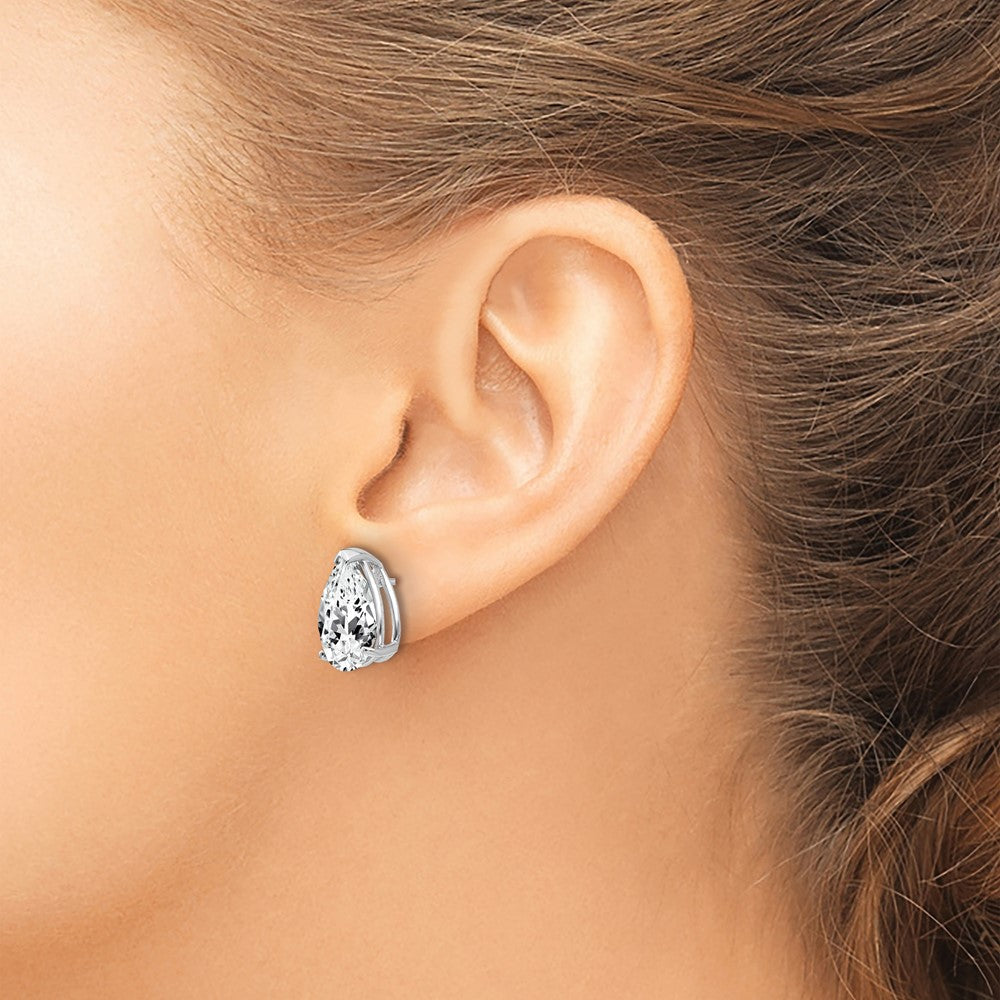 14k White Gold 12x8mm Pear Cubic Zirconia Post Earrings