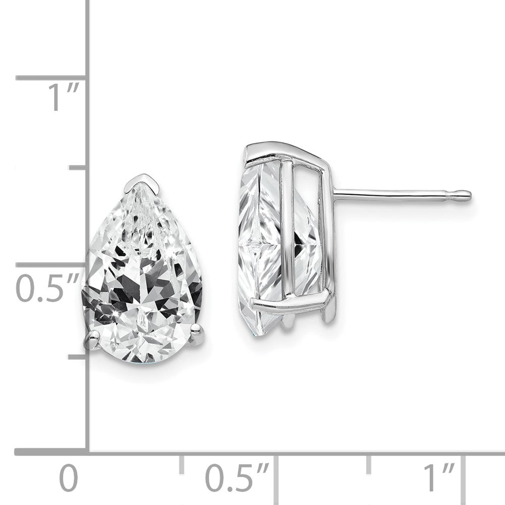 14k White Gold 12x8mm Pear Cubic Zirconia Post Earrings