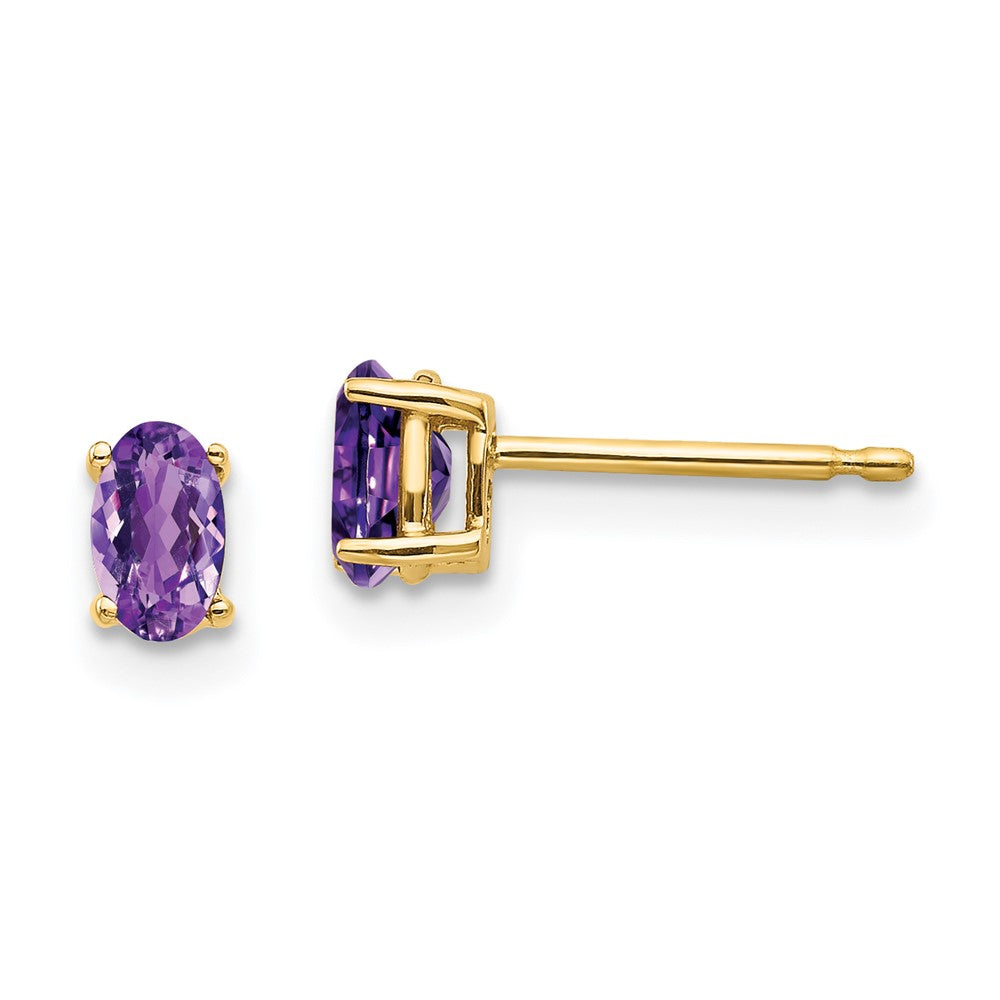 14k Yellow gold;Post;Amethyst