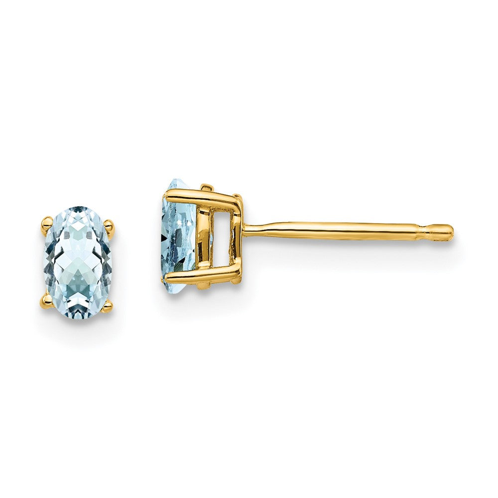 14k Yellow gold;Post;Aquamarine