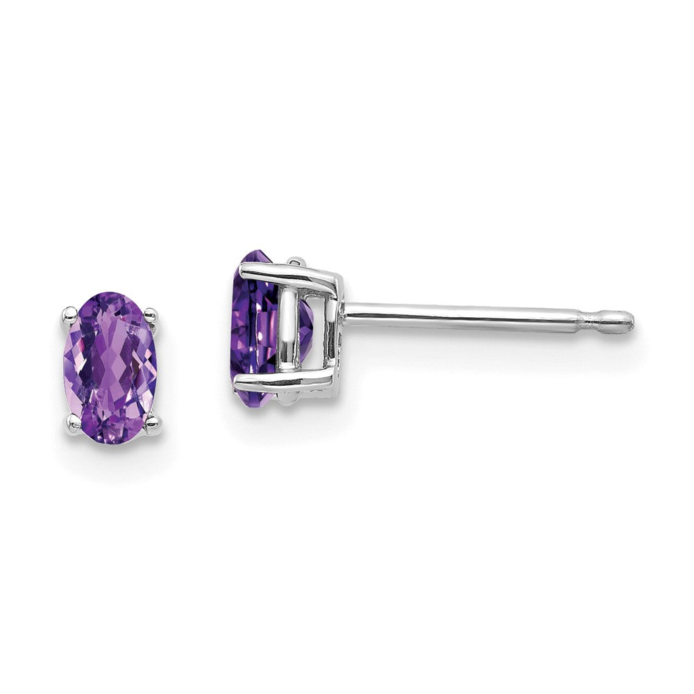 Polished;14K White gold;Post;Amethyst