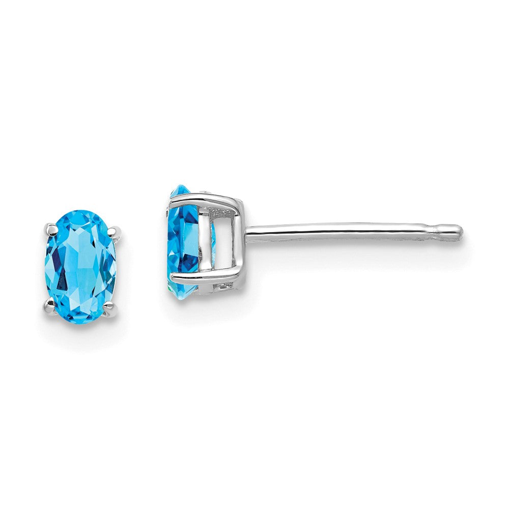 Polished;14K White gold;Post;Blue topaz