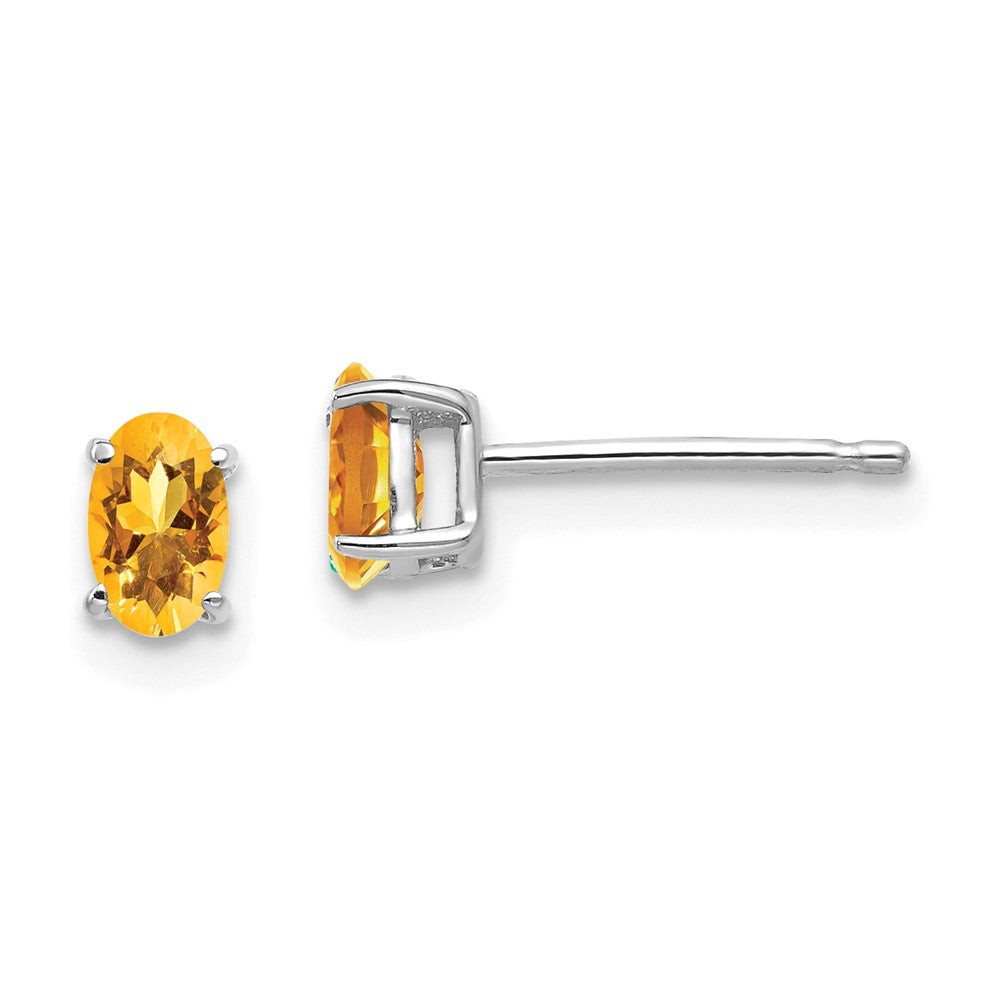 Polished;14K White gold;Post;Citrine
