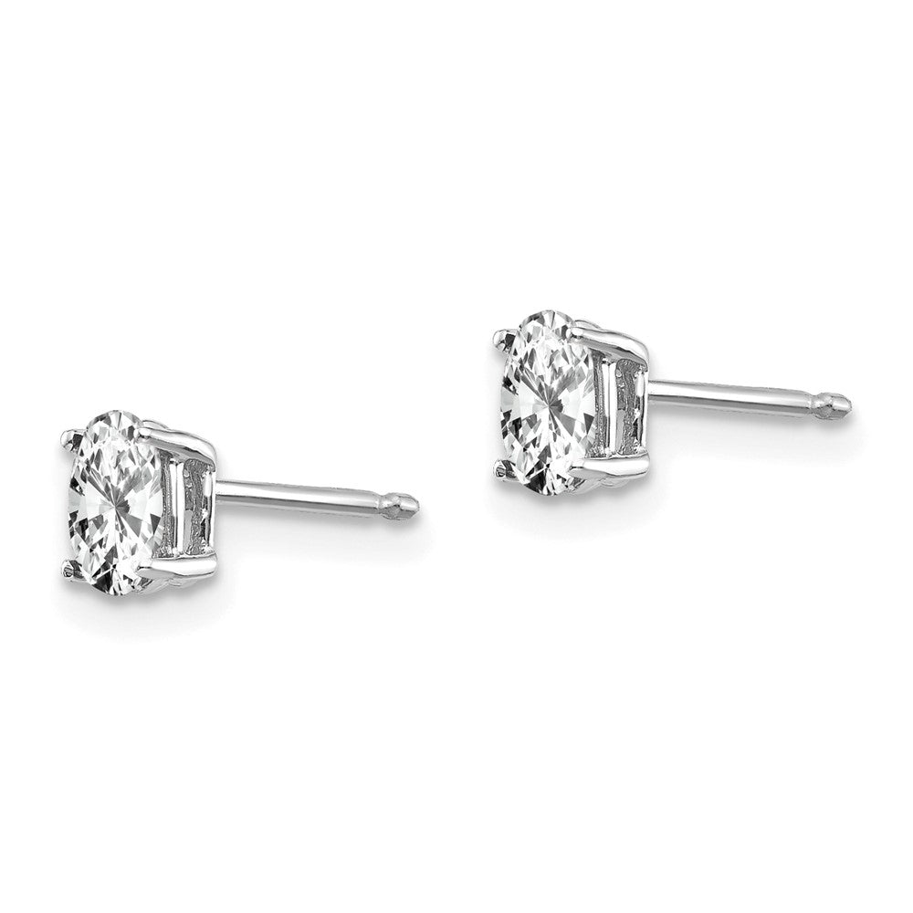 14k White Gold 5x3mm Oval Cubic Zirconia Post Earrings