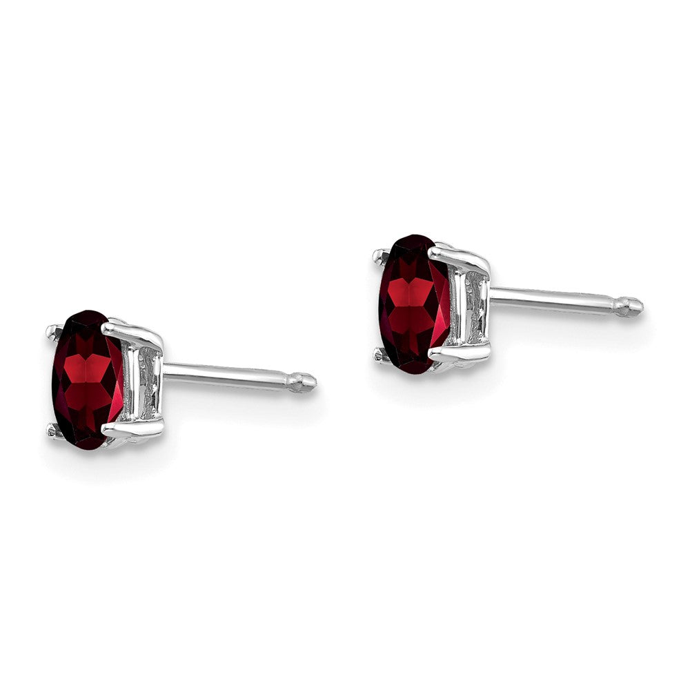 14k White Gold 5x3mm Oval Garnet Post Earrings