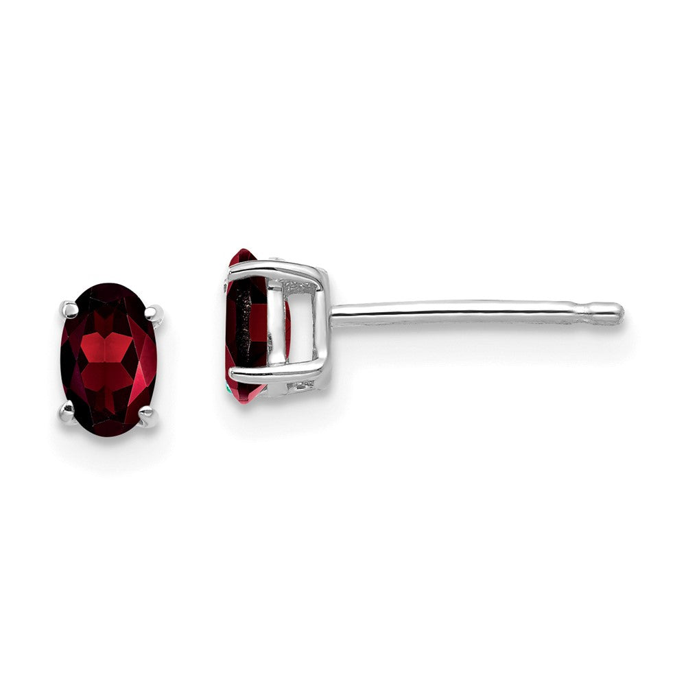 Polished;14K White gold;Post;Garnet