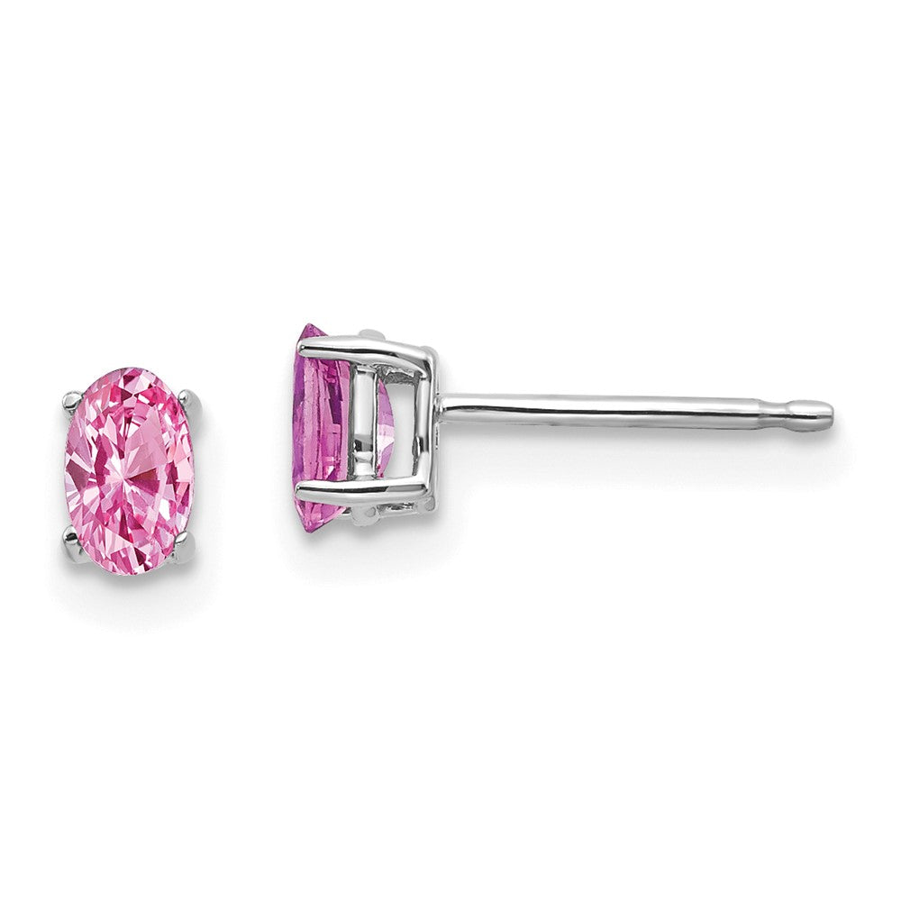 14K White gold;Post;Genuine;Pink sapphire
