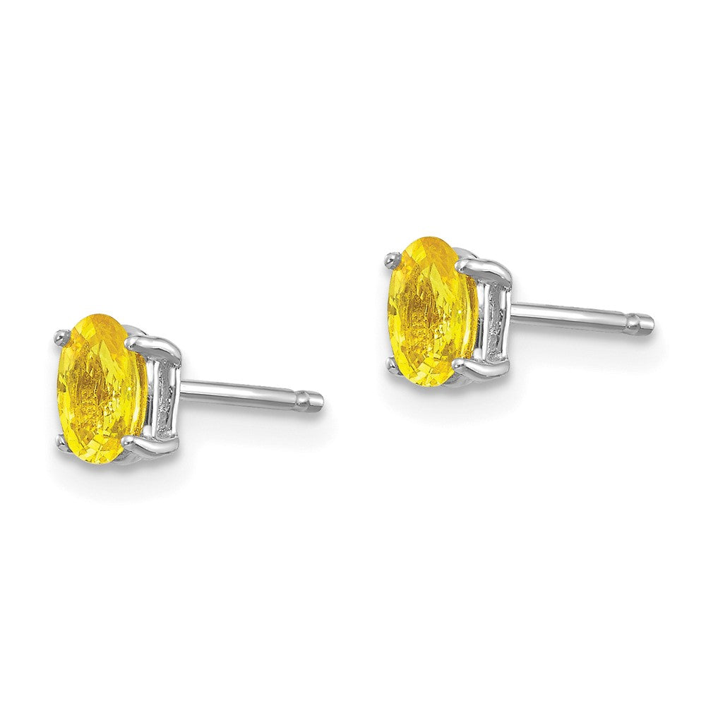 14k White Gold 5x3mm Oval Yellow Sapphire Post Earrings