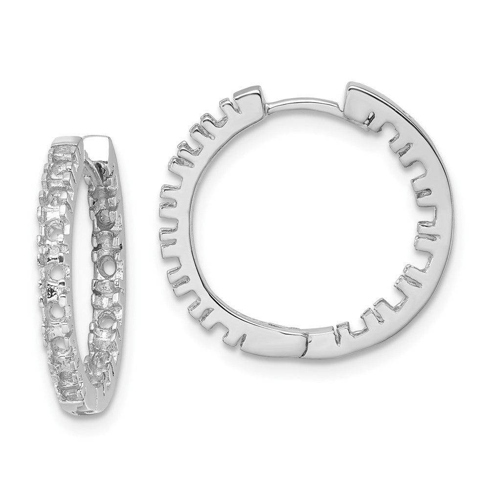 Polished;14K White gold;Hinged hoop
